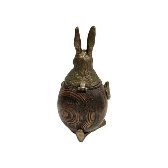 RABBIT TRINKET BOX VINTAGE ARTHUR COURT BRASS BRONZE WOOD DECOR Inkwell FIGURE - Picture 5 of 10